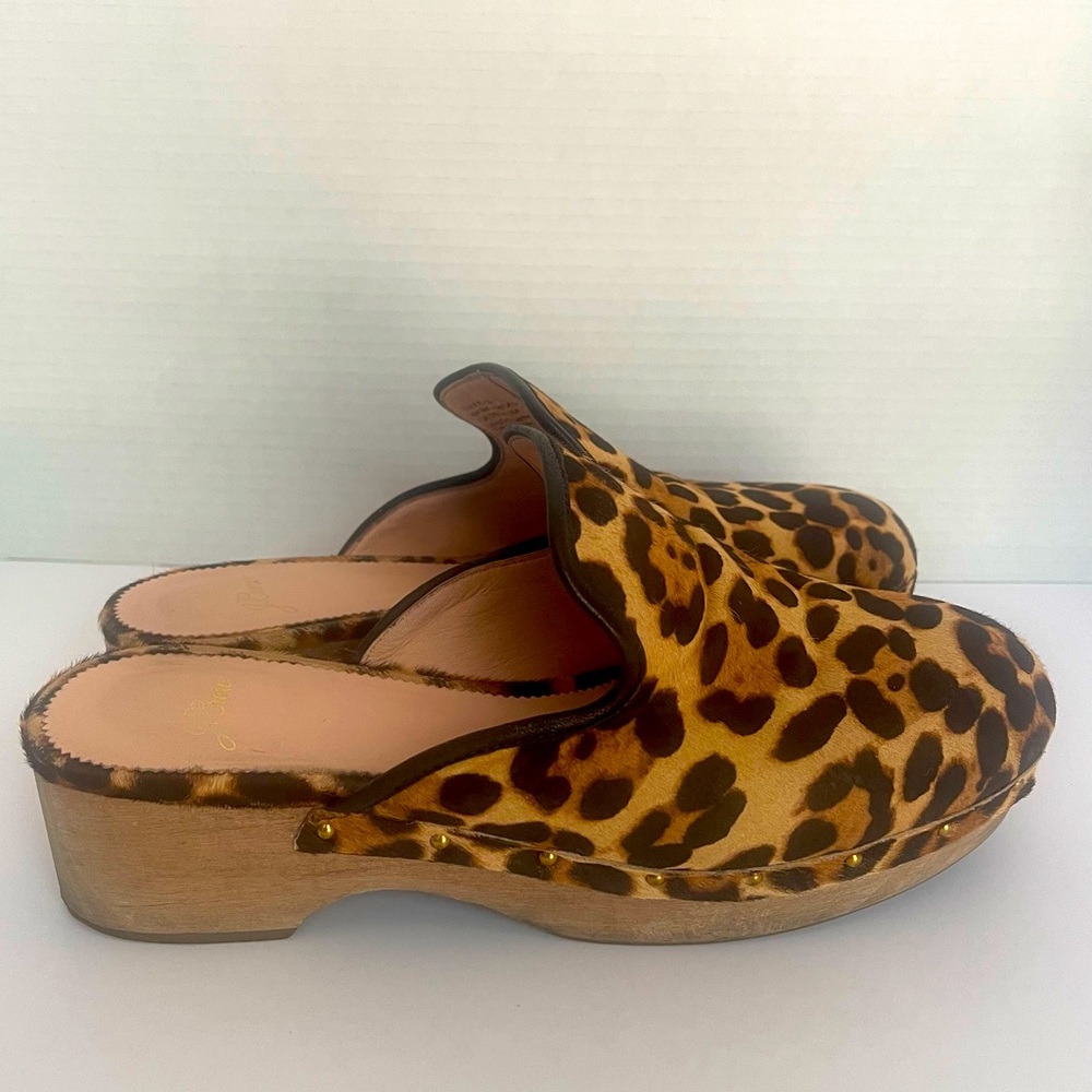 J. Crew Leopard Calf Hair Clogs